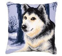 VERVACO Kreuzstich Stickpackungen Kissen Stickerei Set Anfänger Vorgedruckt Schlittenhund DIY Set Kreativ Set Für Erwachsene Dekoratives Kissen ca. 40 x 40 cm Bastelset Handwerker Haus Dekoration