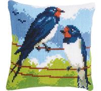 Vervaco Kreuzstich Stickpackungen Kissen Stickerei Set Anfänger Vorgedruckt Schwalben DIY Set Kreativ Set Für Erwachsene Dekoratives Kissen ca. 40 x 40 cm Bastelset Handwerker Haus Dekoration