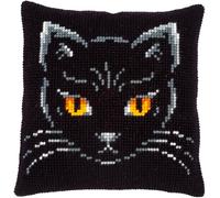 Vervaco Kreuzstich Stickpackungen Kissen Stickerei Set Anfänger Vorgedruckt Schwarze Katze DIY Set Kreativ Set Für Erwachsene Dekoratives Kissen ca. 40 x 40 cm Bastelset Handwerker Haus Dekoration
