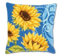 VERVACO Kreuzstich Stickpackungen Kissen Stickerei Set Anfänger Vorgedruckt Sonnenblumen auf Blau DIY Set Kreativ Set Für Erwachseneca. 40 x 40 cm Bastelset Handwerker Haus Dekoration