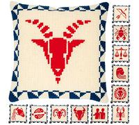 Vervaco Kreuzstich Stickpackungen Kissen Stickerei Set Anfänger Vorgedruckt Sternzeichen DIY Set Kreativ Set Für Erwachsene Dekoratives Kissen ca. 40 x 40 cm Bastelset Handwerker Haus Dekoration