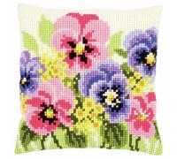 Vervaco Kreuzstich Stickpackungen Kissen Stickerei Set Anfänger Vorgedruckt Stiefmütterchen DIY Set Kreativ Set Für Erwachsene Dekoratives Kissen ca. 40 x 40 cm Bastelset Handwerker Haus Dekoration
