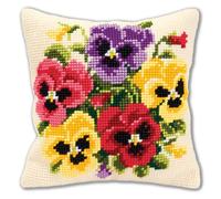 VERVACO Kreuzstich Stickpackungen Kissen Stickerei Set Anfänger Vorgedruckt Stiefmütterchen DIY Set Kreativ Set Für Erwachsene Dekoratives Kissen ca. 40 x 40 cm Bastelset Handwerker Haus Dekoration