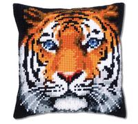 VERVACO Kreuzstich Stickpackungen Kissen Stickerei Set Anfänger Vorgedruckt Tiger DIY Set Kreativ Set Für Erwachsene Dekoratives Kissen ca. 40 x 40 cm Bastelset Handwerker Haus Dekoration