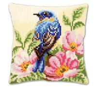 VERVACO Kreuzstich Stickpackungen Kissen Stickerei Set Anfänger Vorgedruckt Vogel auf Wilder Rose DIY Set Kreativ Set Für Erwachseneca. 40 x 40 cm Bastelset Handwerker Haus Dekoration