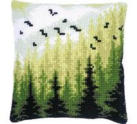 Vervaco Kreuzstich Stickpackungen Kissen Stickerei Set Anfänger Vorgedruckt Wald DIY Set Kreativ Set Für Erwachsene Dekoratives Kissen ca. 40 x 40 cm Bastelset Handwerker Haus Dekoration
