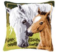 VERVACO Kreuzstich Stickpackungen Kissen Stickerei Set Anfänger Vorgedruckt Wei e Stute mit Fohlen DIY Set Kreativ Set Für Erwachseneca. 40 x 40 cm Bastelset Handwerker Haus Dekoration