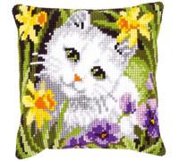 Vervaco Kreuzstich-Kissen-Set Weiße Katze mit Osterglocken Vorgedruckt 40 x 40 cm für Anfänger