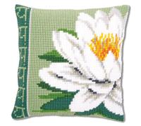 Vervaco Kreuzstich-Kissen-Set Weiße Lotusblume – Vorgedruckt, Anfänger, 40×40 cm