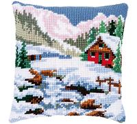 Vervaco Kreuzstich Stickpackungen Kissen Stickerei Set Anfänger Vorgedruckt Winterlandschaft DIY Set Kreativ Set Für Erwachsene Dekoratives Kissen ca. 40 x 40 cm Bastelset Handwerker Haus Dekoration