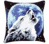 Vervaco Kreuzstich Stickpackungen Kissen Stickerei Set Anfänger Vorgedruckt Wolf DIY Set Kreativ Set Für Erwachsene Dekoratives Kissen ca. 40 x 40 cm Bastelset Handwerker Haus Dekoration
