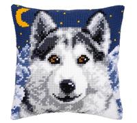 Vervaco Kreuzstich-Stickset Kissen Wolf – vorgedruckt, für Anfänger und Erwachsene, 40 x 40 cm