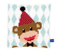 VERVACO Kreuzstich Stickpackungen Kissen Stickerei Set Anfänger Vorgedruckt Zirkusaffe DIY Set Kreativ Set Für Erwachsene Dekoratives Kissen ca. 25 x 25 cm Bastelset Handwerker Haus Dekoration