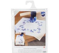 Vervaco Stickset Blaue Schmetterlinge – Stickdecke 80×80 cm, vorgedruckter Kreuzstich, Baumwolle