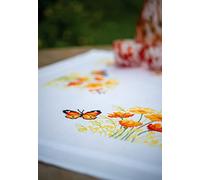 Vervaco Kreuzstich Stickpackungen Tischdecke Blumen und Schmetterlinge Stickdecken Vorgezeichnet Basteln Erwachsene Kreativ Set Vorgedruckte Decke Sticken 80 x 80 cm Stickset