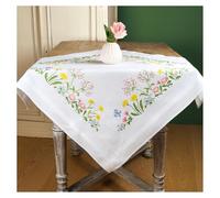 Vervaco Kreuzstich Stickpackungen Tischdecke FELDBLUMEN Stickdecken Vorgezeichnet Basteln Erwachsene Kreativ Set Vorgedruckte Decke Sticken 80 x 80 cm Stickset DIY Sticken Set