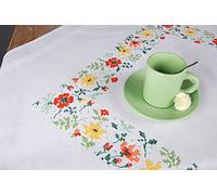 Vervaco Kreuzstich Stickpackungen Tischdecke frische Blumen Stickdecken Vorgezeichnet Basteln Erwachsene Kreativ Set Vorgedruckte Decke Sticken 80 x 80 cm Stickset DIY Sticken Set