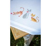 Vervaco Kreuzstich Stickpackungen Tischdecke Katzen mit Streifen Stickdecken Vorgezeichnet Basteln Erwachsene Kreativ Set Vorgedruckte Decke Sticken 80 x 80 cm Stickset DIY Sticken Set