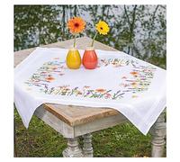 Vervaco Kreuzstich Stickpackungen Tischdecke Lavendel und Feldblumen Stickdecken Vorgezeichnet Basteln Erwachsene Kreativ Set Vorgedruckte Decke Sticken 80 x 80 cm Stickset Sticken Set