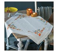 Vervaco Kreuzstich Stickpackungen Tischdecke Meisen mit Lampionblume Stickdecken Vorgezeichnet Basteln Erwachsene Kreativ Set Vorgedruckte Decke Sticken 80 x 80 cm Stickset Sticken Set