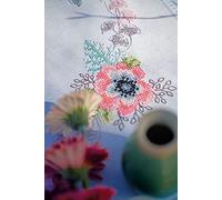 Vervaco Kreuzstich Stickpackungen Tischdecke Pastellblumen Stickdecken Vorgezeichnet Basteln Erwachsene Kreativ Set Vorgedruckte Decke Sticken 80 x 80 cm Stickset DIY Sticken Set