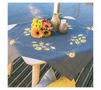 VERVACO Kreuzstich Stickpackungen Tischdecke ROTKEHLCHEN UND GELBE BLUMEN Stickdecken Vorgezeichnet Basteln Erwachsene Kreativ Set Vorgedruckte Decke Sticken 80 x 80 cm Stickset DIY Sticken Set