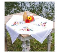Vervaco Kreuzstich Stickpackungen Tischdecke Tropische Blumen Stickdecken Vorgezeichnet Basteln Erwachsene Kreativ Set Vorgedruckte Decke Sticken 80 x 80 cm Stickset DIY Sticken Set