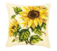 VERVACO Kreuzstich Stickpackungen Kissen Stickerei Set Anfänger Vorgedruckt Sonnenblumen DIY Set Kreativ Set Für Erwachsene Dekoratives Kissen ca. 40 x 40 cm Bastelset Handwerker Haus Dekoration