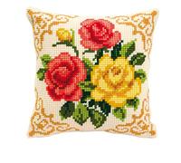 Vervaco Kreuzstichkissen Blumenmotiv handbemalt mit Garn 40x40 cm