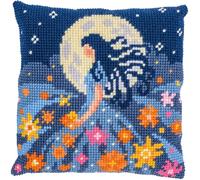VERVACO Kreuzstichkissen Set: Mädchen mit dem Mond - Grobstich Stickpackung für Anfänger, Vorgedruckt, 40x40 cm