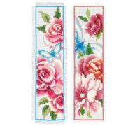 Vervaco Lesezeichen-Kreuzstich-Set – Gezählter Kreuzstich Blumen, 2er, 6 x 20 cm, für Anfänger