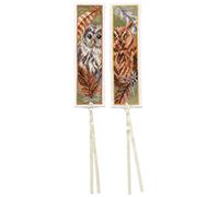 Vervaco Lesezeichen Kreuzstich Stickpackungen Gezählter Kreuzstich Eule mit Federn 2er DIY Set Erwachsene Sticken Lesen Zubehör Geschenk Zählmusterpackung ca. 6 x 20 cm Stickset für Anfänger