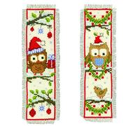 VERVACO Lesezeichen Kreuzstich Stickpackungen Gezählter Kreuzstich Eulen mit Mütze 2er DIY Set Erwachsene Sticken Lesen Zubehör Geschenk Zählmusterpackung ca. 6 x 20 cm Stickset für Anfänger