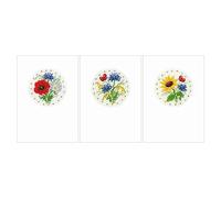 Vervaco Lesezeichen Kreuzstich Stickpackungen Gezählter Kreuzstich Feldblumen 3er DIY Postkarten Set Erwachsene Sticken Bastelset ca. 10,5 x 15 cm Stickset für Anfänger Kreatives Geschenk