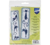 Vervaco Lesezeichen Kreuzstich Stickpackungen Gezählter Kreuzstich Fröhliche Katzenbande 2er DIY Set Erwachsene Sticken Lesen Zubehör Geschenk Zählmusterpackung ca. 6 x 20 cm Stickset für Anfänger