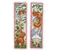 Vervaco Lesezeichen Kreuzstich Stickpackungen Gezählter Kreuzstich Hase und Eichhörnchen 2er DIY Set Erwachsene Sticken Lesen Zubehör Geschenk Zählmusterpackung ca. 6 x 20 cm Stickset für Anfänger