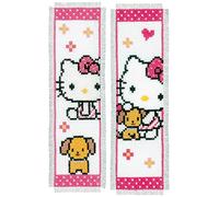 VERVACO Lesezeichen Kreuzstich Stickpackungen Gezählter Kreuzstich Hello Kitty mit Hund 2er DIY Set Erwachsene Sticken Lesen Zubehör Geschenk Zählmusterpackung ca. 6 x 20 cm Stickset für Anfänger