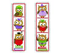 VERVACO Lesezeichen Kreuzstich Stickpackungen Gezählter Kreuzstich Intelligente Eulen 2er DIY Set Erwachsene Sticken Lesen Zubehör Geschenk Zählmusterpackung ca. 6 x 20 cm Stickset für Anfänger