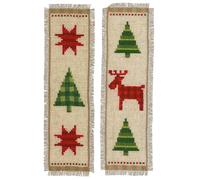 Vervaco Lesezeichen Kreuzstich Stickpackungen Gezählter Kreuzstich Karierte Weihnachtsbäume 2er DIY Set Erwachsene Sticken Lesen Zubehör Geschenk Handwerk ca. 6 x 20 cm Stickset für Anfänger