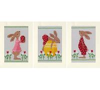 Vervaco Lesezeichen Kreuzstich Stickpackungen Gezählter Kreuzstich Osterhasen 3er DIY Ostern Postkarten Set Erwachsene Sticken Bastelset ca. 10,5 x 15 cm Stickset für Anfänger Kreatives Geschenk