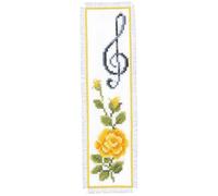 VERVACO Lesezeichen Kreuzstich Stickpackungen Gezählter Kreuzstich Rose mit Notenschlüssel DIY Set Erwachsene Sticken Lesen Zubehör Geschenk Zählmusterpackung ca. 6 x 20 cm Stickset für Anfänger