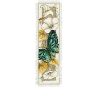 VERVACO Lesezeichen Kreuzstich Stickpackungen Gezählter Kreuzstich Schmetterling auf Blumen V DIY Set Erwachsene Sticken Lesen Zubehör Geschenk Zählmusterpackung ca. 6 x 20 cm Stickset für Anfänger