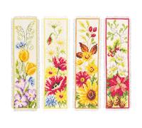 Vervaco Lesezeichen Kreuzstich Stickpackungen Gezählter Kreuzstich Set 4 Jahreszeiten 4er DIY Set Erwachsene Sticken Lesen Zubehör Geschenk Zählmusterpackung ca. 6 x 20 cm Stickset für Anfänger