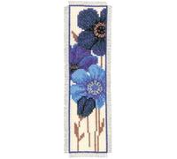 Vervaco Stickset Blaue Anemonen – Lesezeichen Kreuzstich für Anfänger, Baumwolle, 6×20 cm
