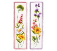 VERVACO Lesezeichen Kreuzstich Stickpackungen Gezählter Kreuzstich Set Blumen 2er DIY Set Erwachsene Sticken Lesen Zubehör Geschenk Zählmusterpackung ca. 6 x 20 cm Stickset für Anfänger