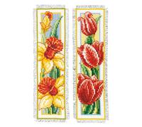 Vervaco Lesezeichen Kreuzstich Stickpackungen Gezählter Kreuzstich Set Blumen 2er DIY Set Erwachsene Sticken Lesen Zubehör Geschenk Zählmusterpackung ca. 6 x 20 cm Stickset für Anfänger