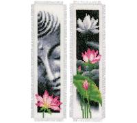 Vervaco Lesezeichen-Kreuzstich-Set Buddha & Lotus – 2er DIY, 6 x 20 cm, für Anfänger