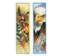 Vervaco Lesezeichen Kreuzstich Stickpackungen Gezählter Kreuzstich Set Eule und Adler 2er DIY Set Erwachsene Sticken Lesen Zubehör Geschenk Zählmusterpackung ca. 6 x 20 cm Stickset für Anfänger