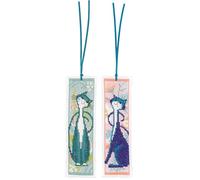 Vervaco Lesezeichen Kreuzstich Stickpackungen Gezählter Kreuzstich Set Flower cats 2er DIY Set Erwachsene Sticken Lesen Zubehör Geschenk Zählmusterpackung ca. 6 x 20 cm Stickset für Anfänger