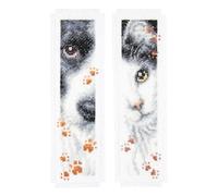 Vervaco Lesezeichen Kreuzstich Stickpackungen Gezählter Kreuzstich Set Hund und Katze 2er DIY Set Erwachsene Sticken Lesen Zubehör Geschenk Zählmusterpackung ca. 6 x 20 cm Stickset für Anfänger